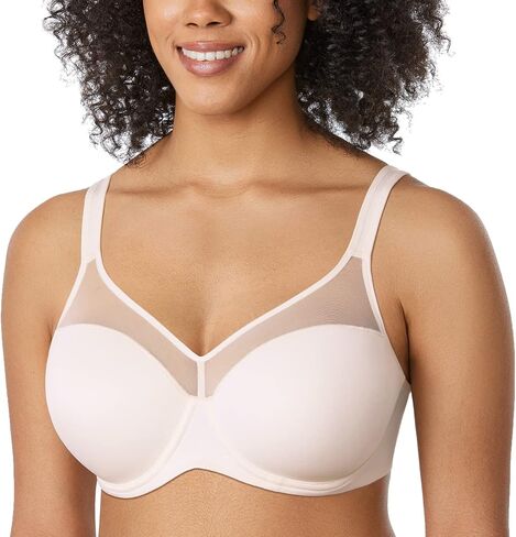 DELIMIRA Women's Full Coverage Bras Lightly Lined Plus Size Sheer Underwire Support Bra in Kuwait