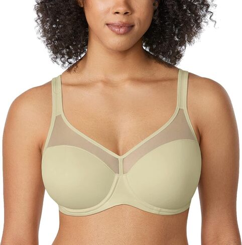 DELIMIRA Women's Full Coverage Bras Lightly Lined Plus Size Sheer Underwire Support Bra in Kuwait