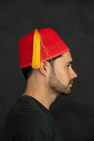 Adult Felt Red Fez Hat - Gold Tassel Shriner Cosplay Hats - Halloween Costume Accessory, One Size in Saudi Arabia