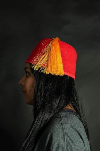 Adult Felt Red Fez Hat - Gold Tassel Shriner Cosplay Hats - Halloween Costume Accessory, One Size in Saudi Arabia
