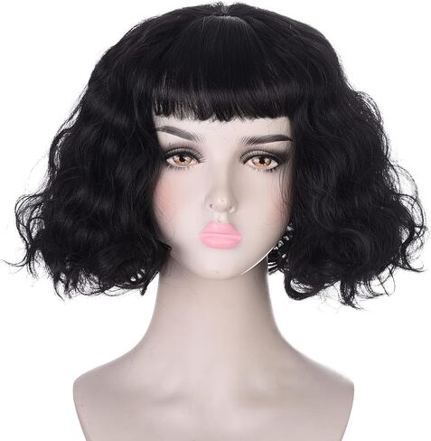 ليديا ديتز شعر مستعار تأثيري للنساء الفتيات قصيرة شعر مستعار بوب أسود مع الانفجارات الشعر الاصطناعية شعر مستعار متموج للمرأة زي حفلة الهالوين in Kuwait
