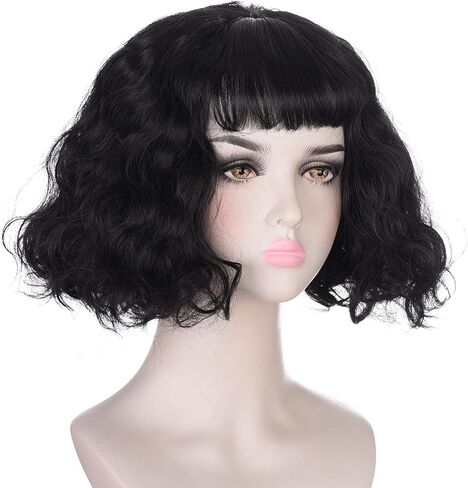 ليديا ديتز شعر مستعار تأثيري للنساء الفتيات قصيرة شعر مستعار بوب أسود مع الانفجارات الشعر الاصطناعية شعر مستعار متموج للمرأة زي حفلة الهالوين in Kuwait