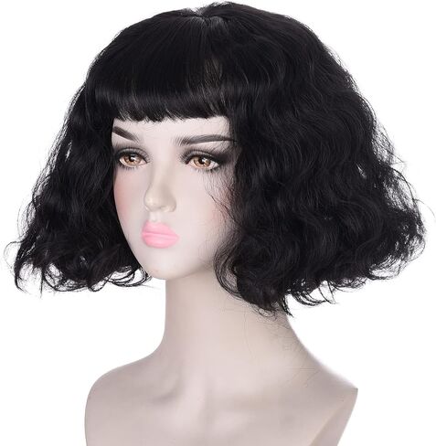 ليديا ديتز شعر مستعار تأثيري للنساء الفتيات قصيرة شعر مستعار بوب أسود مع الانفجارات الشعر الاصطناعية شعر مستعار متموج للمرأة زي حفلة الهالوين in Kuwait