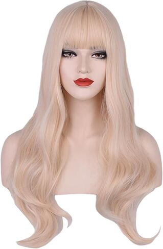 باروكة FYXZHUO طويلة متموجة أشقر فاتح مع غرة للنساء شعر صناعي مقاوم للحرارة يناسب أزياء تنكرية لحفلات الهالوين شعر مستعار للاستخدام اليومي in Kuwait