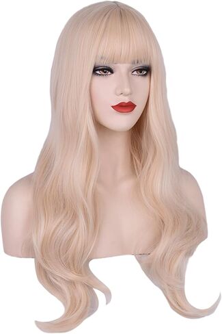 باروكة FYXZHUO طويلة متموجة أشقر فاتح مع غرة للنساء شعر صناعي مقاوم للحرارة يناسب أزياء تنكرية لحفلات الهالوين شعر مستعار للاستخدام اليومي in Kuwait
