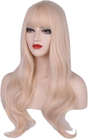 باروكة FYXZHUO طويلة متموجة أشقر فاتح مع غرة للنساء شعر صناعي مقاوم للحرارة يناسب أزياء تنكرية لحفلات الهالوين شعر مستعار للاستخدام اليومي in Kuwait