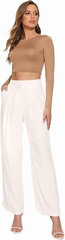 سراويل FUNYYZO واسعة الساق للمكتب للعمل والعمل كاجوال عالية الخصر in Kuwait