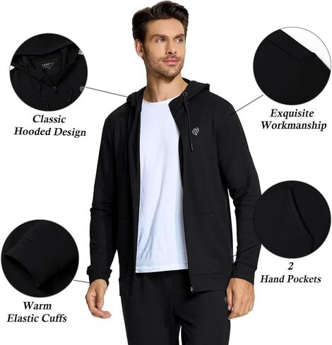 سترة VEBOON بغطاء للرأس للرجال من Athleisure سترة خريف سادة ناعمة بأكمام طويلة مع جيب in Kuwait