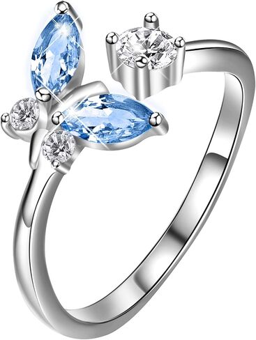 AOBOCO Sterling Silver Butterfly Open Adjustable Ring Embellished with Crystal from Austria, Anniversary Birthday Jewelry Gifts for Women Girls, Size 6 7 8 9 10 in Kuwait