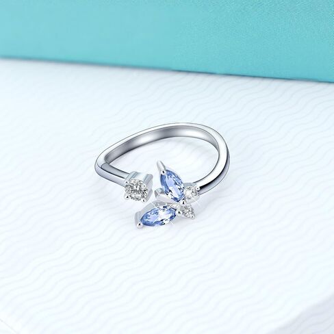 AOBOCO Sterling Silver Butterfly Open Adjustable Ring Embellished with Crystal from Austria, Anniversary Birthday Jewelry Gifts for Women Girls, Size 6 7 8 9 10 in Kuwait