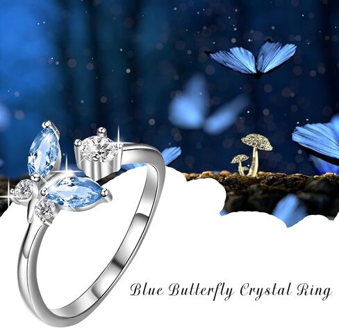 AOBOCO Sterling Silver Butterfly Open Adjustable Ring Embellished with Crystal from Austria, Anniversary Birthday Jewelry Gifts for Women Girls, Size 6 7 8 9 10 in Kuwait