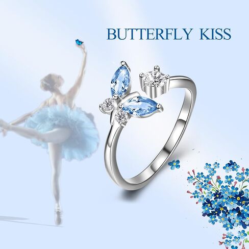 AOBOCO Sterling Silver Butterfly Open Adjustable Ring Embellished with Crystal from Austria, Anniversary Birthday Jewelry Gifts for Women Girls, Size 6 7 8 9 10 in Kuwait