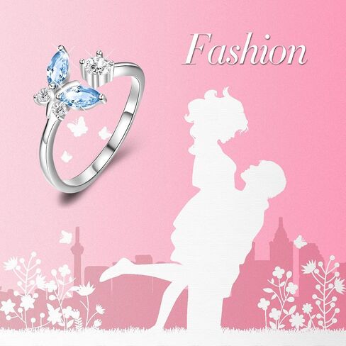 AOBOCO Sterling Silver Butterfly Open Adjustable Ring Embellished with Crystal from Austria, Anniversary Birthday Jewelry Gifts for Women Girls, Size 6 7 8 9 10 in Kuwait