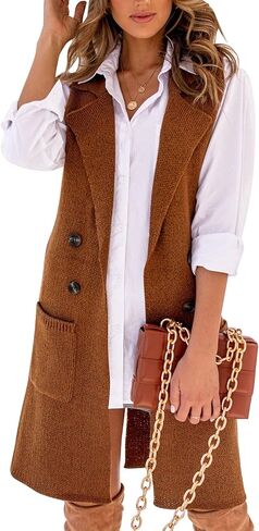 Danedvi Women Open Front Lapel Collar Cardigan Vest Button Down Long Sweaters Cardigan Solid Outerwear Coats in Kuwait