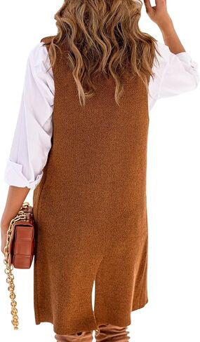 Danedvi Women Open Front Lapel Collar Cardigan Vest Button Down Long Sweaters Cardigan Solid Outerwear Coats in Kuwait