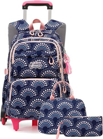 3Pcs Girls Rolling Backpack Kids Bookbag with Wheels Set Elementary Students Outdoors Trolley Schoolbag in Saudi Arabia