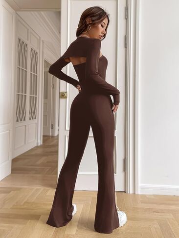 Verdusa Women's 2Pcs Strapless Split Hem Flare Leg Tube Jumpsuit Unitard Crop Shrug Jumpsuits in Kuwait