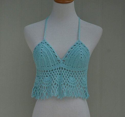 Black Bikini Halter Top Handmade Crochet Crop Top in Saudi Arabia
