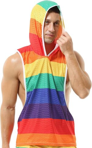 DTODWW الرجال تجريب تانك القمم قوس قزح فخر مقنعين أكمام Y-الظهر العضلات شبكة Shrits لممارسة رياضية مريحة in Kuwait