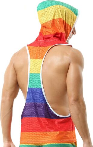 DTODWW الرجال تجريب تانك القمم قوس قزح فخر مقنعين أكمام Y-الظهر العضلات شبكة Shrits لممارسة رياضية مريحة in Kuwait