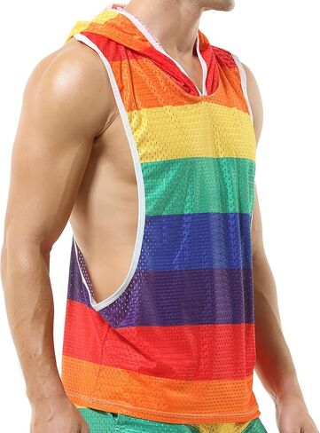 DTODWW الرجال تجريب تانك القمم قوس قزح فخر مقنعين أكمام Y-الظهر العضلات شبكة Shrits لممارسة رياضية مريحة in Kuwait