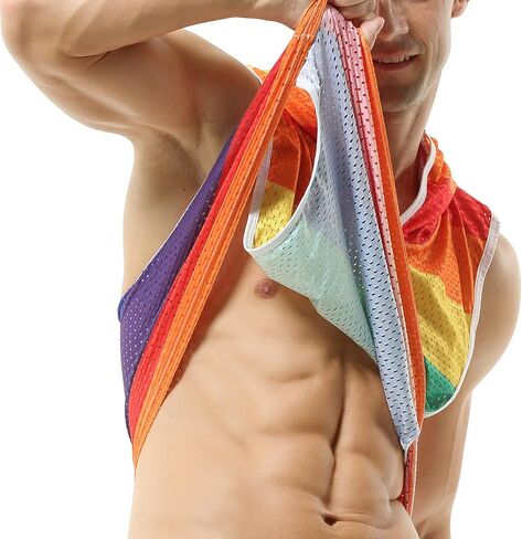 DTODWW الرجال تجريب تانك القمم قوس قزح فخر مقنعين أكمام Y-الظهر العضلات شبكة Shrits لممارسة رياضية مريحة in Kuwait