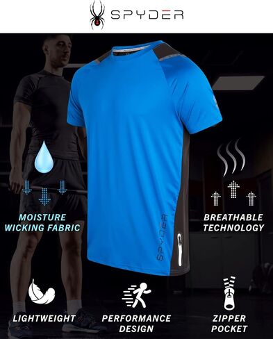 Spyder Men's Athletic T-Shirt - Active Performance Sports Tee - Dry Fit Short Sleeve Shirt (S-XL) in Kuwait