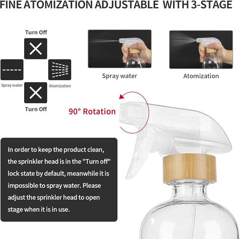 HOMBYS Empty Bamboo Glass Spray Bottles with Silicone Sleeve Protection - Refillable 17 oz Clear Glass Containers for Cleaning Solutions, Essential Oils, Misting Plants - Quality Sprayer - 3 Pack in Kuwait