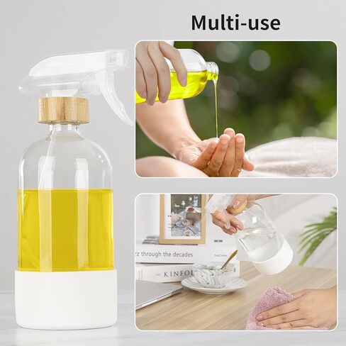 HOMBYS Empty Bamboo Glass Spray Bottles with Silicone Sleeve Protection - Refillable 17 oz Clear Glass Containers for Cleaning Solutions, Essential Oils, Misting Plants - Quality Sprayer - 3 Pack in Kuwait