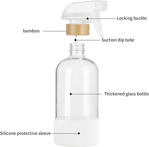HOMBYS Empty Bamboo Glass Spray Bottles with Silicone Sleeve Protection - Refillable 17 oz Clear Glass Containers for Cleaning Solutions, Essential Oils, Misting Plants - Quality Sprayer - 3 Pack in Kuwait