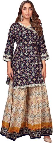 Indian Kurti for Womens With Palazzo/Pant | Rayon Embroidered Kurta Partywear Kurtis Dress For Women Tops Tunic in Saudi Arabia