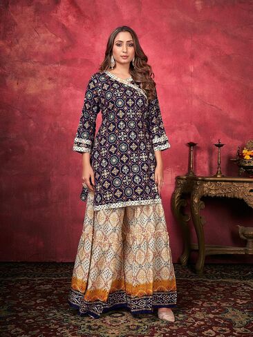 Indian Kurti for Womens With Palazzo/Pant | Rayon Embroidered Kurta Partywear Kurtis Dress For Women Tops Tunic in Saudi Arabia