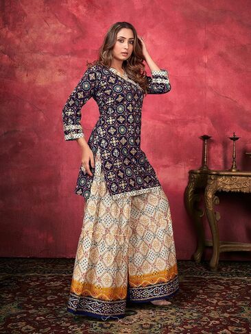 Indian Kurti for Womens With Palazzo/Pant | Rayon Embroidered Kurta Partywear Kurtis Dress For Women Tops Tunic in Saudi Arabia