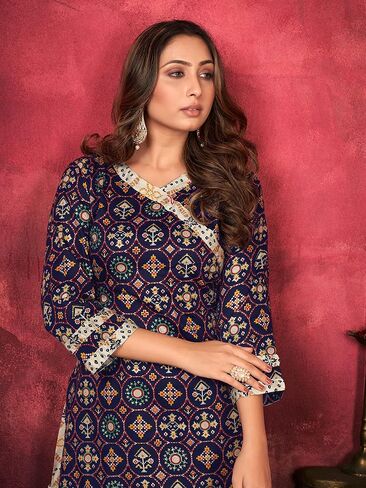 Indian Kurti for Womens With Palazzo/Pant | Rayon Embroidered Kurta Partywear Kurtis Dress For Women Tops Tunic in Saudi Arabia