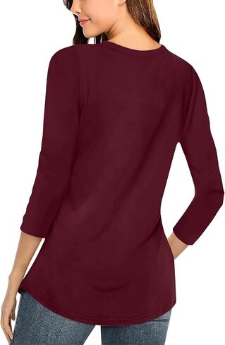 Minetom Women's V Neck 3/4 Sleeve T Shirt Solid/Color Block Casual Basic Tops Summer Tees in Saudi Arabia