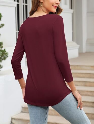 Minetom Women's V Neck 3/4 Sleeve T Shirt Solid/Color Block Casual Basic Tops Summer Tees in Saudi Arabia