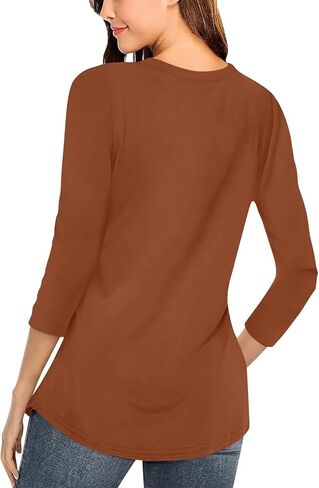 Minetom Women's V Neck 3/4 Sleeve T Shirt Solid/Color Block Casual Basic Tops Summer Tees in Saudi Arabia