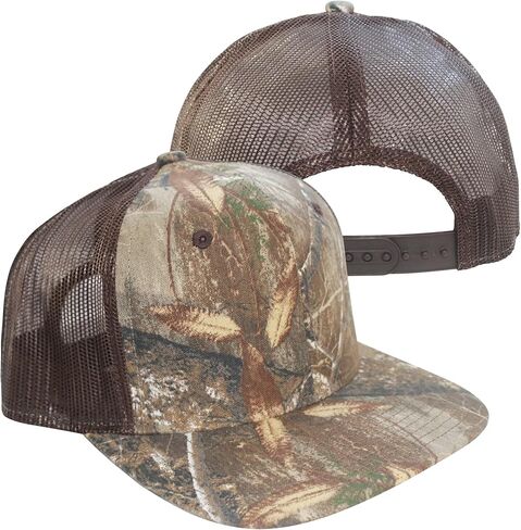 Realtree Camo Camouflage Mesh Flat Bill Hunting Trucker Cap Snapback Mid-High Profile Sweatband 6 Panel Mostly Brown Camouflage Cap Hat NWT in Kuwait