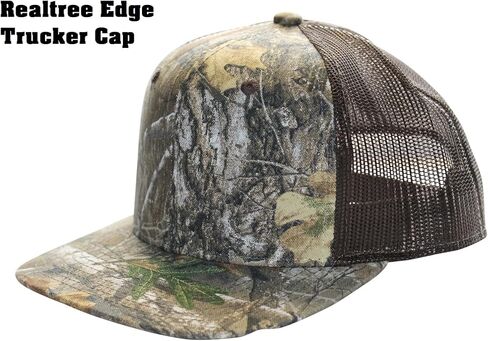 Realtree Camo Camouflage Mesh Flat Bill Hunting Trucker Cap Snapback Mid-High Profile Sweatband 6 Panel Mostly Brown Camouflage Cap Hat NWT in Kuwait