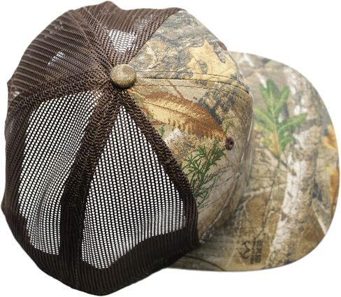 Realtree Camo Camouflage Mesh Flat Bill Hunting Trucker Cap Snapback Mid-High Profile Sweatband 6 Panel Mostly Brown Camouflage Cap Hat NWT in Kuwait