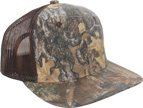Realtree Camo Camouflage Mesh Flat Bill Hunting Trucker Cap Snapback Mid-High Profile Sweatband 6 Panel Mostly Brown Camouflage Cap Hat NWT in Kuwait