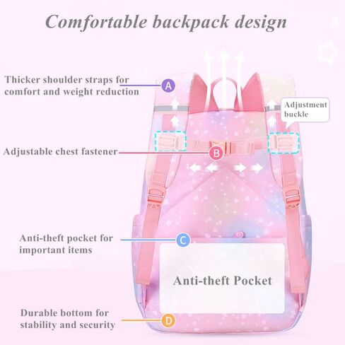 Girls School Backpack,Cute Backpacks for Girls,Elementary School Bag for Teen Girls,Gradient Kids Bookbag with Compartments in Saudi Arabia