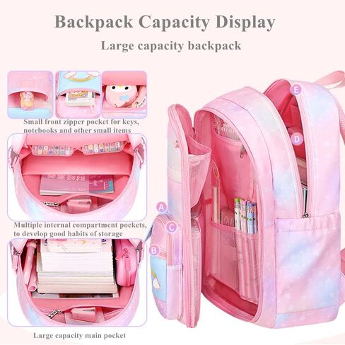Girls School Backpack,Cute Backpacks for Girls,Elementary School Bag for Teen Girls,Gradient Kids Bookbag with Compartments in Saudi Arabia