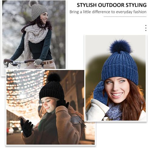 Women Beanie Hats Winter Gloves, Soft Knit Warm Hat and Gloves Sets, Lady Earmuffs Cap,Beanie Hats for Women Young Girls in Saudi Arabia