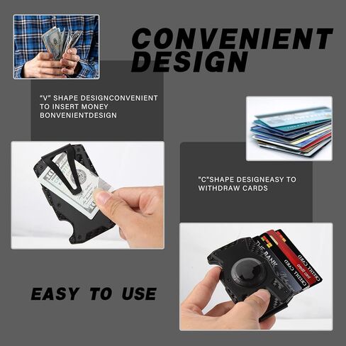 محفظة Mvgges AirTag للرجال، محفظة رفيعة صغيرة الحجم تحجب RFID ومحفظة جيب أمامي من ألياف الكربون وسبائك الألومنيوم ومشبك نقود AirTag محفظة ذكية للرجال والنساء (بدون علامة AirTag) in Kuwait