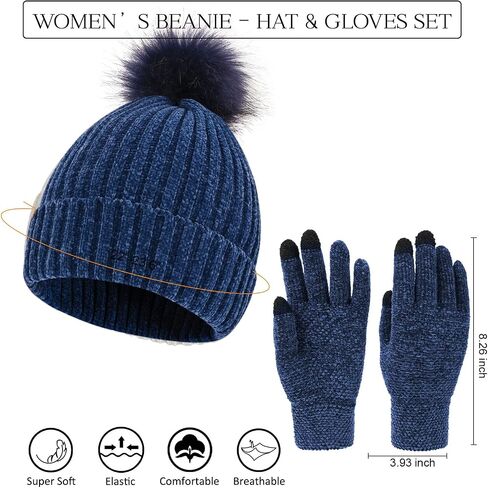 Women Beanie Hats Winter Gloves, Soft Knit Warm Hat and Gloves Sets, Lady Earmuffs Cap,Beanie Hats for Women Young Girls in Saudi Arabia