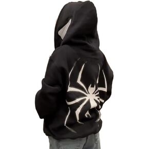EMILYLE Y2K Men Spider Grunge Vintage Hoodie Zip Up Jacket Streetwear Gothic Hooded Long Sleeve Sweatshirt Outwear