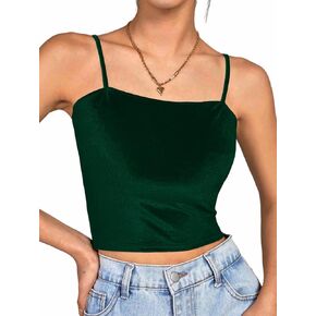 Vrtige Women's Velvet Spaghetti Strap Sleeveless Cami Tank Crop Top