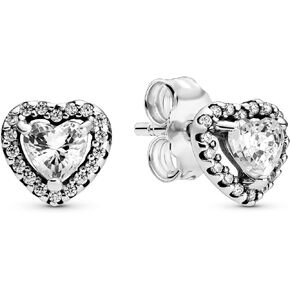 PANDORA Elevated Heart Stud Earrings - Timeless Earrings for Women - Great Gift for Her - Made with Sterling Silver & Cubic Zirconia, With Gift Box in Saudi Arabia