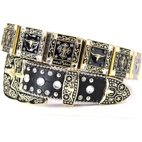 West Star Texas Genuine Leather Belt for Women & Cowboy Big Rhinestone With Engraved Buckle Country Style